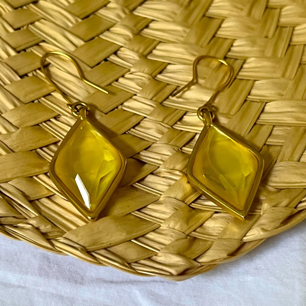 Gold Diamond Shaped S Hook Drop Earrings